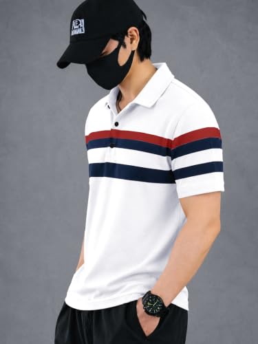 Image of Noble Monk Men's Striped Polo Neck Half Sleeve Casual T-Shirt with Regular Fit