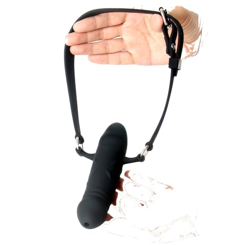 Image of BDSM Penis Mouth Gag, Strap On Double Sided Dildo Gag (Black) | BDSM Sex Gag, Bondage Restraints, Adult Sex Toy