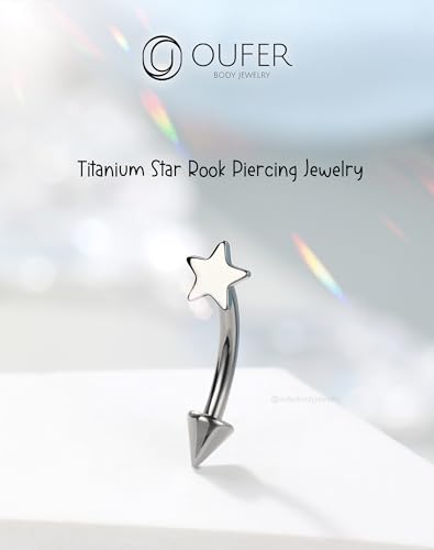 OUFER Rook Piercing Jewelry, G23 Solid Titanium Eyebrow Rings, Heart Vertical Labret Lip Jewelry, 16G Curved Barbells, Daith Rook Earrings for Women Men2