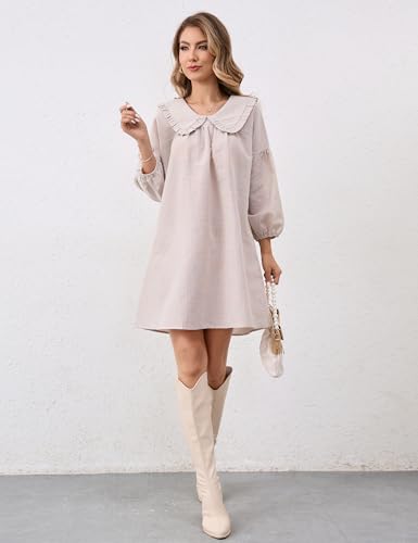 Women Puff Sleeve Babydoll Dress Cute Gingham Short Dresses Peter Pan Collar Checkered Shift Dress Plaid Mini Dress4