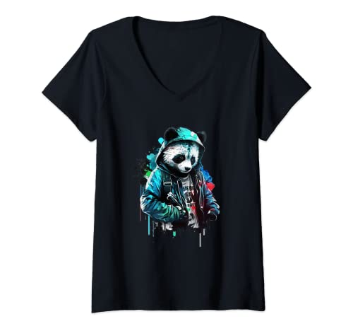 Mujer Panda Music DJ Controller Zocken Gaming Panda Camiseta Cuello V