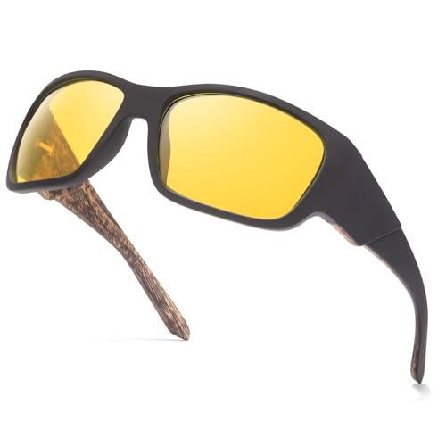 TJUTR Night Vision Driving Glasses, Polarized Yellow Tinted Lens, Anti Glare & Enhance Vision Glasses for Men Women