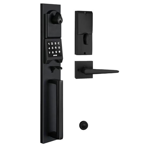 NEWBANG Right-Handed Matte Black Electronic Smart Handleset with Keypad Lock for Single Front Door（Keys Reserved）,MDHST2016DB-E-RH