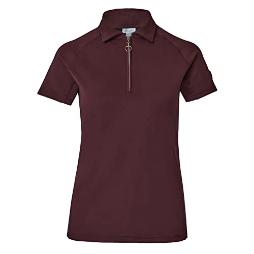 Horze Tiana Women's Equestrian Short Sleeve Training Polo Shirt With Mesh - Red Mahogany Burgundy - 6 #TOP29
