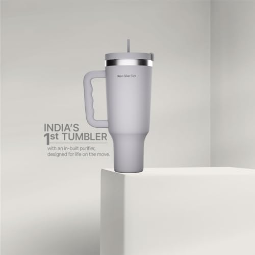 Image of ZeroB H2OHH Tumbler with Purifier (GRAY) | 1 Litre SS304 Tumbler | Removes 99.9% Bacteria & Viruses | Eco-Friendly | Travel, Gym, Office, College | 2 Extra Filter Pads, 2 Straws Included.
