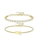 Chriscoco Gold Initial Bracelets for Women Girls Stainless Steel Heart Bracelet Adjustable Gold Tennis Bracelet Personalised Layered Letter Ladies Bracelets Letter G