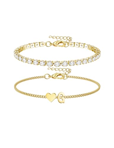 Image of Chriscoco Gold Initial Bracelets for Women Girls Stainless Steel Heart Bracelet Adjustable Gold Tennis Bracelet Personalised Layered Letter Ladies Bracelets Letter G