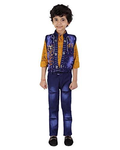Image of AHHAAAA Kids Ethnic Cotton Blend Waistcoat Pant Shirt For Boys 3009