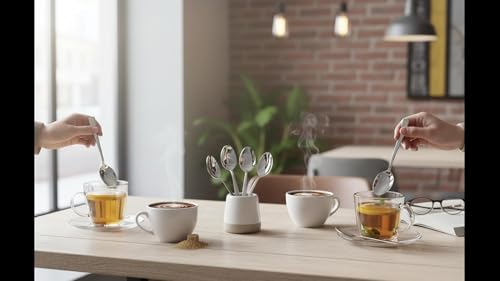 Image of VaaDream Stainless Steel Tea Spoon Set | Pack of 6 | Durable & Food-Grade Cutlery Stainless Steel Tea Spoon Set for Tea, Coffee, Sugar & Spices, Small Spoons, Silver, Thickness: 1.8mm, Length: 14.5 cm