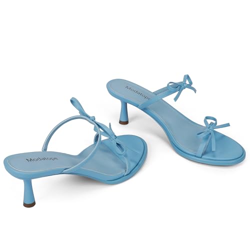 Image of Modatope Two Strap Heeled Sandals for Women Kitten Heel Rounded Toe Heels Women Slip on Open Toe Sandals