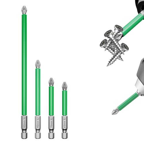 HUHAO 4Pcs Magnetic Screwdriver Bit Set,S2 Alloy Steel Anti-Slip Drill Bit,1/4 Inch Hex Shank,Magnetic Impact Driver Bit Torque Screwdriver Waterproof Impact Batch Head for Electric Hand Tool