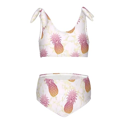 Girls Pineapple Texture Pattern Swimsuit Two Pieces Bikini Set Bathing Suits Swimwear Crop Top Swimsuit Set