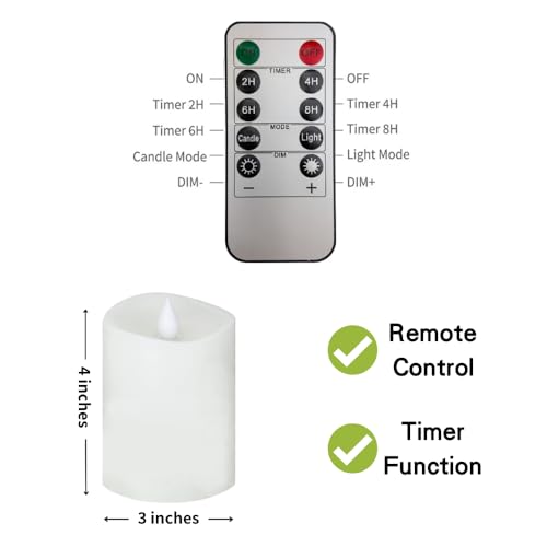 Image of 3x4 Flickering Flameless Candles Set of 1,4 inch Real Wax LED 600 Hours Battery Candles with Timer Remote,Control for Wedding Party Holiday Indoor,White