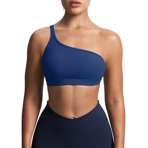 Image of Aoxjox Astoria One Shoulder Sports Bra | asymmetrical workout top, women's fitness training gym yoga crop tank, 4-way stretch, moisture-wicking