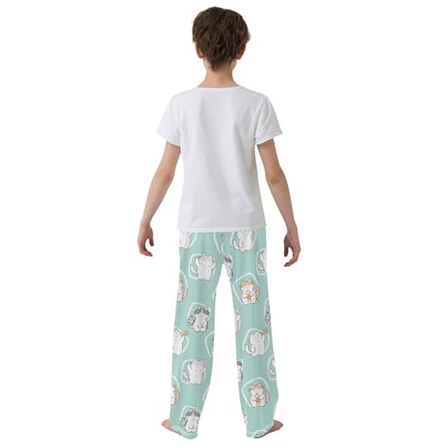 Cartoon Cat Light Green Boys Pants for Kids Jogger Pants with Pockets S-XL3
