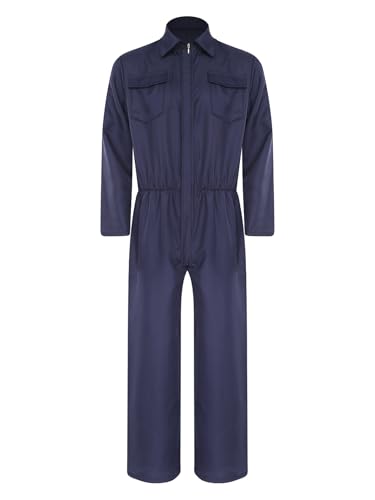 iiniim Arbetsoveraller för män, blåman, overall, arbetsoverall, hantverkare med dragkedja, verkstad, kostym, mekanisk arbetskläder, Marinblå, XXL