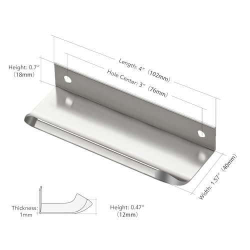 Image of Brushed Nickel Cabinet Handles Finger Edge Pulls 4 Inch CC 6 Pack | Low-Profile Finger Grip, Cabinet Door Edge Mount, Smooth Handle Shape, 5.9 Inch (150mm), For Drawers, Cupboards, Kitchen