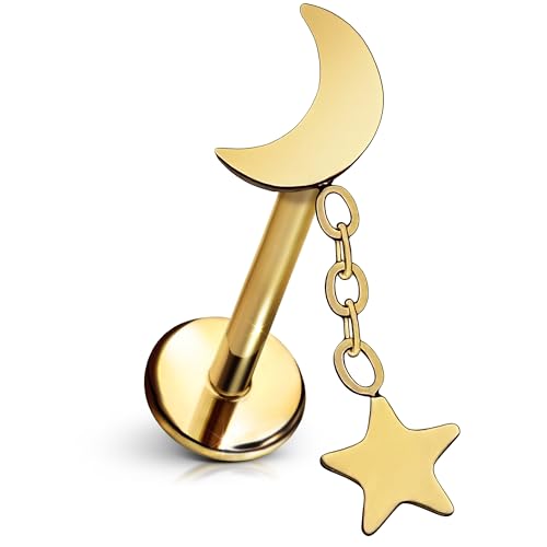 Hang the Moon Flat Back Stud – Single Titanium Earring, Push Pin Design for Sensitive Ears — (Single Earring)