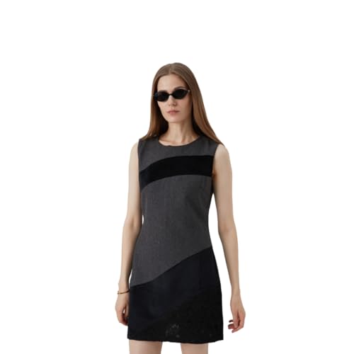 Robe sans manches chic gris noir longueur 91 cm tendance