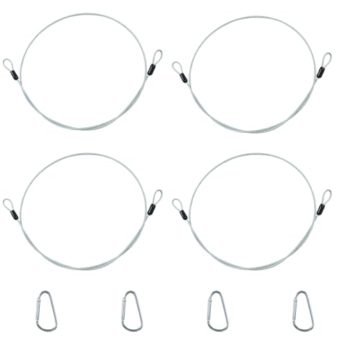 4 Piezas Cable de Alambre, Cable Acero de Seguridad 100cm con Mosquetón, Cables de Seguridad para Iluminación Escénica, Bicicleta, Equipos de Sonido, Uso Profesional o Doméstico, Carga Máx.50KG