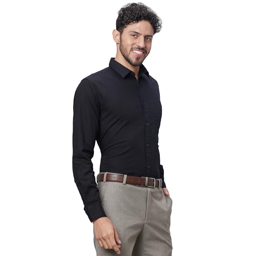 Image of Raymond Men Slim Fit Solid Pattern Linen Cotton Blend Regular Collar Full Sleeve Casual Shirt