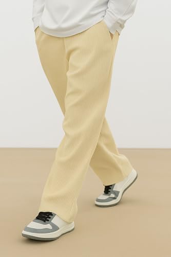 Image of INKKR Men's Polyester Causal Lightweight Elastic Waist with Drawstring Comfortable Loose Fit Trouser Pant