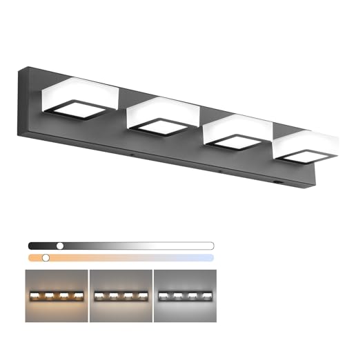 Ralbay 5 Color Temperature Black Vanity Lights for Bathroom Dimmable Acrylic Modern LED Black Bathroom Lighting Fixtures Over Mirror