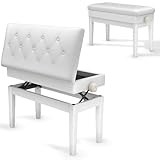 Clevich Tabouret de Piano réglable en Hauteur 48 58 cm, Banc de Piano Double, avec Espace de Rangement, Banquette Piano avec Coussin en Cuir PU, Charge maximale : 200 kg, Blanc