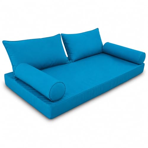 Image of Outdoor Daybed Cushion Cover Twin,Daybed Mattress Bolster Pillow Fitted Sheet Cover,Twin Size Outdoor Daybed Cushion Covers (Light Blue Tonal Piping, 75 * 39 * 6in)