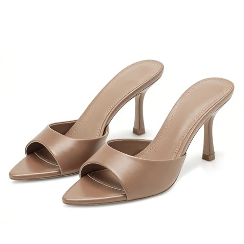 Image of Riekhany High Heel Mules for Women Slip On Open Pointed Toe Classy Patent Leather Stiletto Pumps Formal Slingback Mule Sandals Dress Walking Shoes