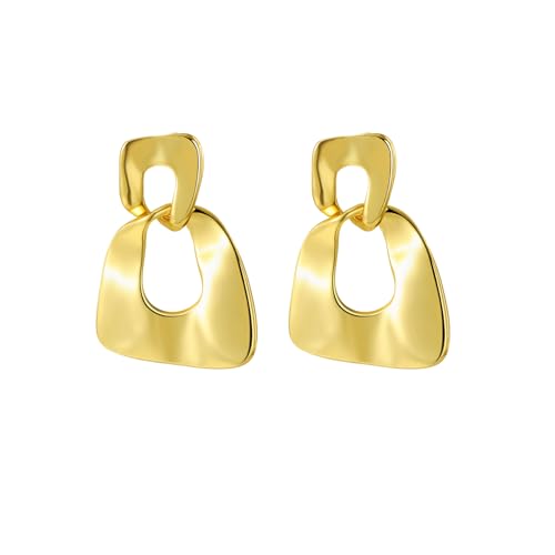 18K Gold Plated Dangle Earrings,Hypoallergenic Gold Plated Earrings Fashion Jewelry,Dainty Link Dangle Hoop Earrings,Simple Small Geometric Earrings for Women