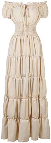 Zhitunemi Renaissance Costume for Women Medieval Chemise Dress Steampunk Peasant Tops Irish Under Dress Beige-3XL