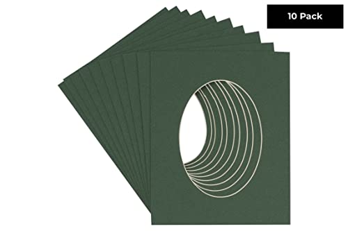 CountryArtHouse Hunter Green Acid Free 8.5x11 Oval Picture Frame Mat with White Core Bevel Cut for 6x9 Pictures - Fits 8.5x11 Frame - Pack of 10 Matboards