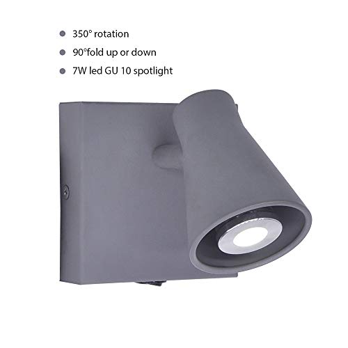 Artpad - Foco de pared gris 350 ° giratorio, GU10 - Aplique de metal con interruptor de botón para lectura, imagen, sala de estar junto a la cama AC220V