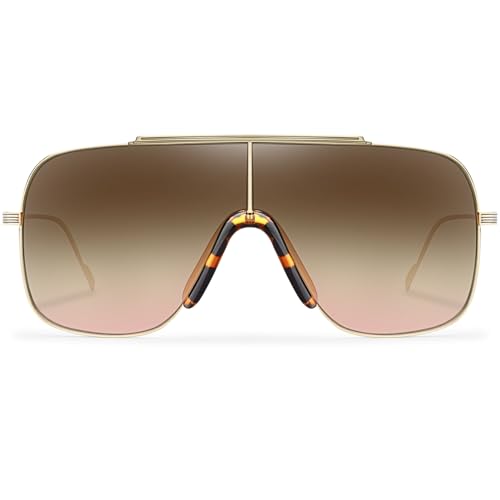 BOTPOV Retro Oversized Square Sunglasses for Women Men Vintage Large Metal Shades Classic Sunnies BP3382 Gold/Gradient Grey Pink