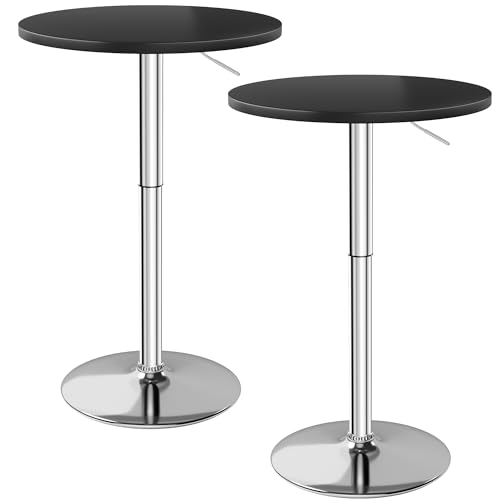 Image of Furmax Bistro Pub Table Height Adjustable Round Bar Table 27.4-36 Inches, 360Swivel Cocktail Table for Dining Room, Party, Cafe (2, Black-Silver)