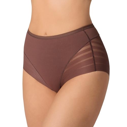 Image of Leonisa High Waisted Invisible Tummy Control Shapewear for Women - Stripe Lace Ladies Underwear Panties