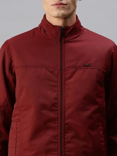 Image of SHOWOFFFF Men Solid Front-Open Jacket | Stand Collar Full Sleeves Nylon Jacket's for Mens | Slim Fit Regular Length Jackets for Men's