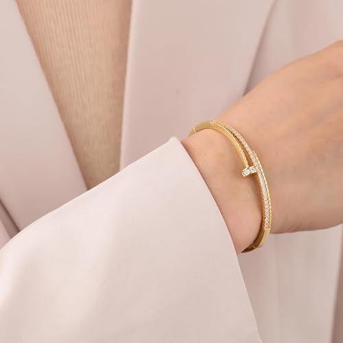 18K Gold Plated Tennis Bracelet Love Bangle Set for Women Stack Bracelets Stainless Steel Bangle Set for Love Trendy Jewelry Gifts for Women4