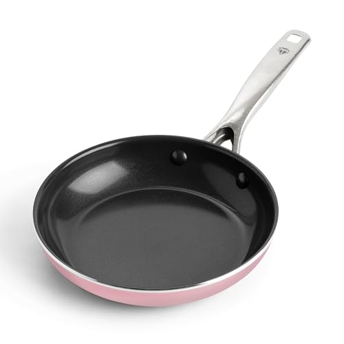 Image of Blue Diamond 8 inch Nonstick Frying Pan Skillet, Ceramic Diamond Infused PFAS-Free, Dishwasher & Oven Safe, Stay Cool Handle, Durable Non Toxic Metal Utensil Safe, Egg & Omelet Pan, Pink
