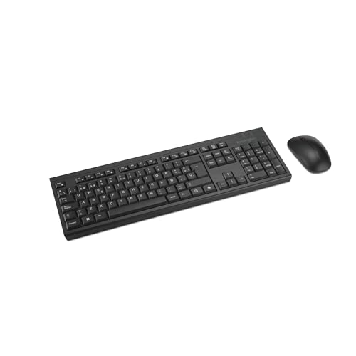 Kensington K75560ES   Combo de Teclado Inalámbrico Recargable KM270 EQ y Ratón Ambidiestro Silencioso para PC y Portátil, 2,4 GHz y BT 5.0, Diseño a Prueba de Salpicaduras   QWERTY ISO Layout   Negro