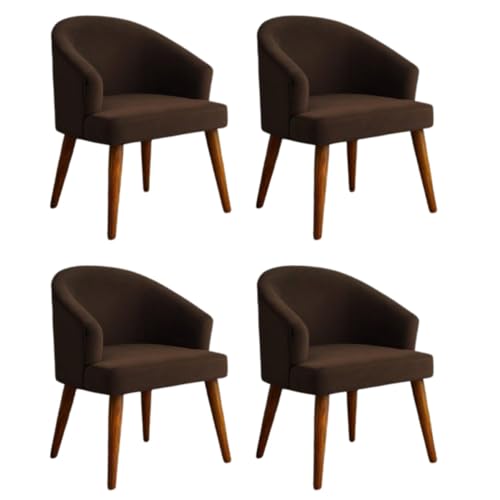 Image of WOODEN SPACE Velvetine Arm Chair for Living Room | Pure Sheesham Wood Legs & Premium Velvet Fabric | Vintage Accent Chair for Home & Office (Brown Pack of 4)