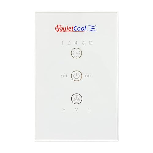 QuietCool Whole House Fan Wireless Switch - No Hard Wiring Required - Three Speed Capable - 1/2/4/8/12 Hour Countdown Timer - up to 100ft Range - Batteries Included (IT-RFGLSSWITCH-01)