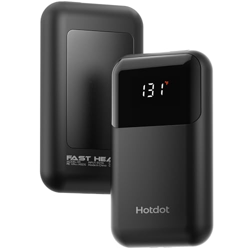 Hotdot Hand Warmers Rechargeable with Gift Box, 10 Pack Electric Hand Warmer with LED Display Battery and Temperature, 4 Heating Levels Portable Hot Hand, for Men, Women, Hunting Black