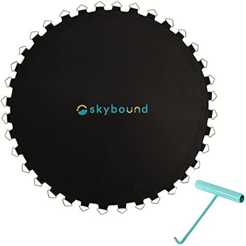 SkyBound Replacement Trampoline Mat, Fits 14ft Frames w/Spring Tool and Durable V-Rings, Bounce Safely with Extra Rows of Stitching Cover