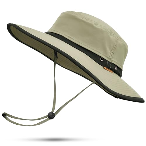 Sukeen Wide Brim Sun Hats for Men Women Lightweight Fishing Hat UPF50+ Foldable Bucket hat for Fishing Hiking Beach Khaki