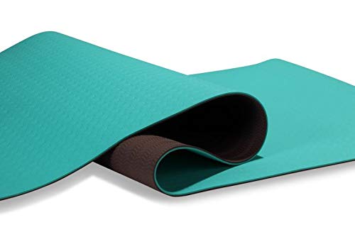 Image of IRIS Fitness Non Slip TPE Double Sided Mat for Hot Yoga Pilate Gymnastics (Blue and Grey, 72-inch x 24-inch x 6 mm)