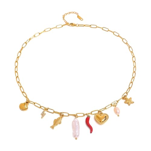 wenwendianzi Collier créatif en acier inoxydable 316l, pendentif multi-breloques en forme de cœur de piment rouge, bijoux personnalisés, accessoire...