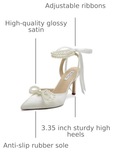 Image of Pearl Wedding Shoes for Bride High Heel Bridal Shoes Closed Toe Wedding Heels