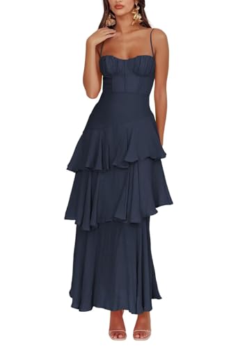 RSOETOO Tiered Bridesmaid Dresses for Women 2025 A-Line Long Chiffon Spaghetti Strap Formal Party Dress RO037